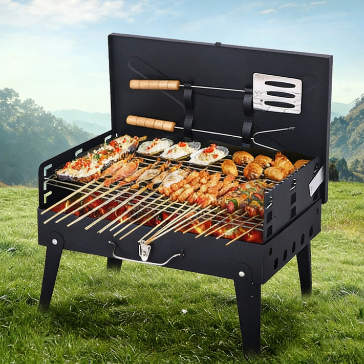 BIKASU 가정용 바베큐그릴 펜션 야외용 직화 숯불화로 휴대용 캠핑용 바비큐그릴