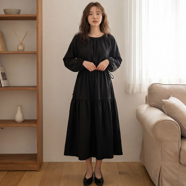 차무트 D1213 여성 빅사이즈 A라인 플레어 롱원피스