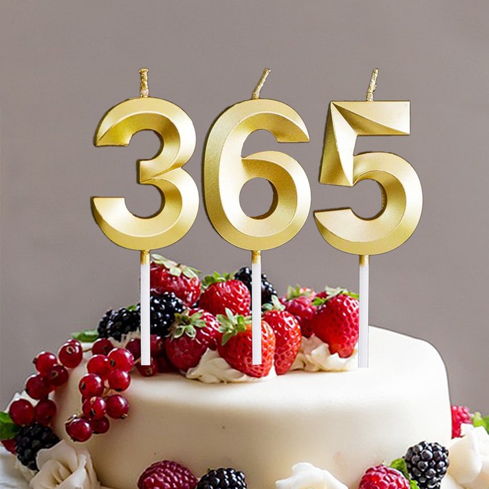빅사이즈 생일초 케이크픽 특이한 메탈릭 골드 숫자초, 365, 1개, 45g