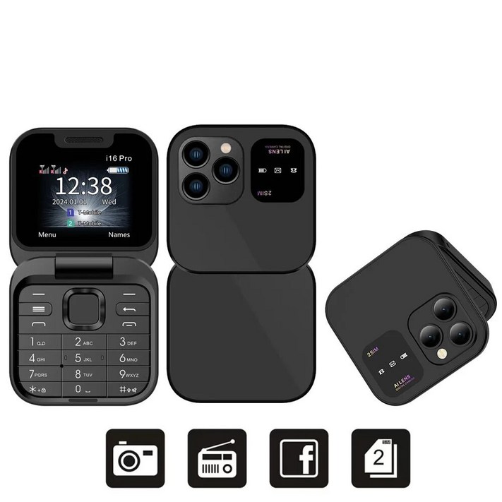 SERVO I16 프로 미니 폴드 휴대폰 2G GSM 듀얼 SIM 카드 속도 다이얼 비디오 플레이어 매직 보이스 3.5mm 잭 FM 소형 플립