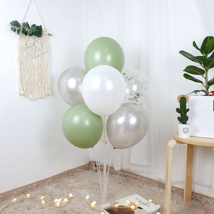 헬륨풍선효과 파티온 컨페티 혼합 풍선스탠드세트, 에메랄드반짝