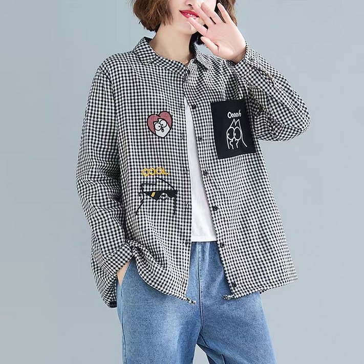여름 패션 루즈핏 여성 체크 셔츠