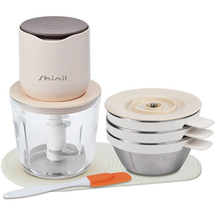 신일 강력 무선 야채 다지기 내열 유리 SUS 304 스텐 600ml, SFMT100KM 베이지