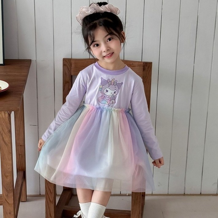 LOVEND 산리오 시나모롤 순면 긴팔원피스 봄 가을 샤원피스 마이멜로디 쿠로미 여아원피스