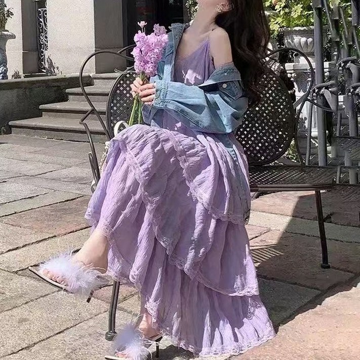 루비루 RB3040 여성 레이스 끈나시  캉캉 롱 원피스