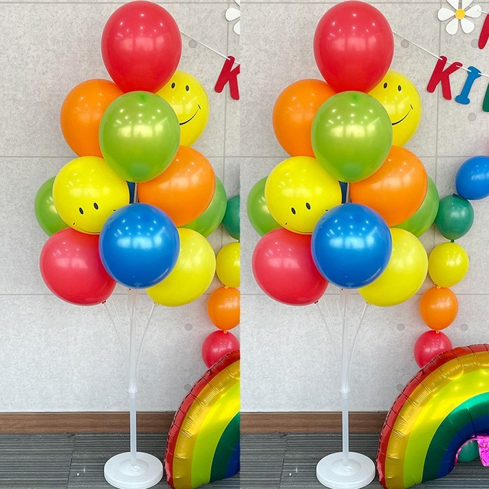 파티앤온 1.3m 혼합 풍선 스탠드 기둥 장식, 2개, 레인보우믹스