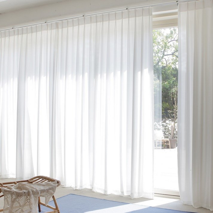 쁘리엘르 실루엣 쉬폰 나비주름 커튼 높이 조절핀형