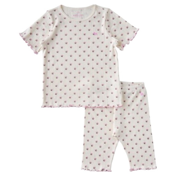 블루독 여아용 통기성 미니 플라워 반팔 내복 상하의 세트