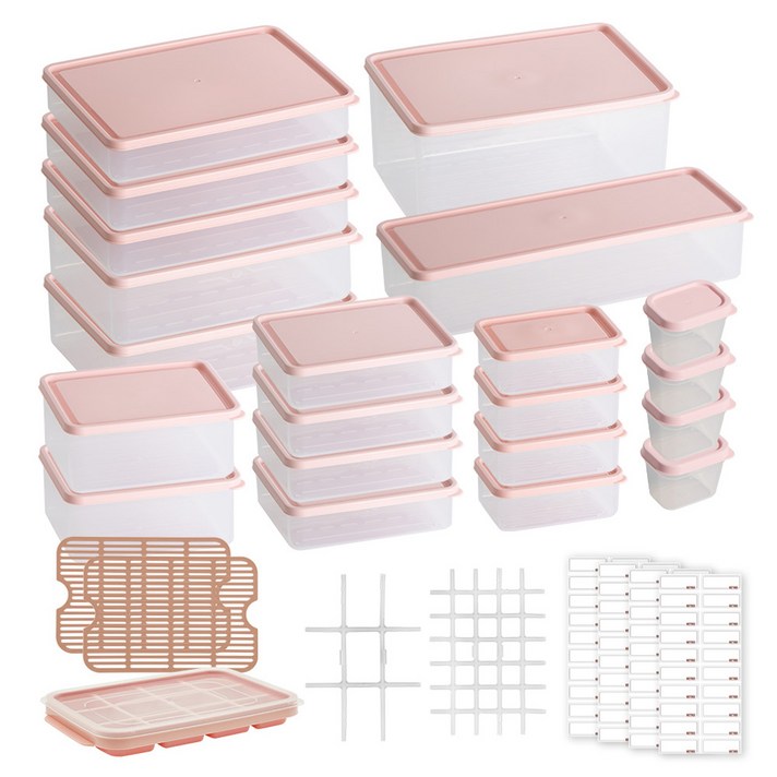 비트리 시즌2 부드럽게 휘어지는 냉동실 냉장고 정리용기 30p 세트 핑크, 1세트, 1개