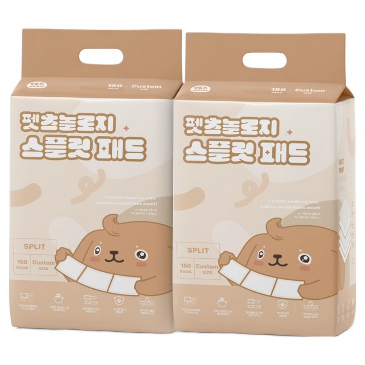 펫츠놀로지 강아지 스플릿 배변패드 교체형, 150개입, 2개