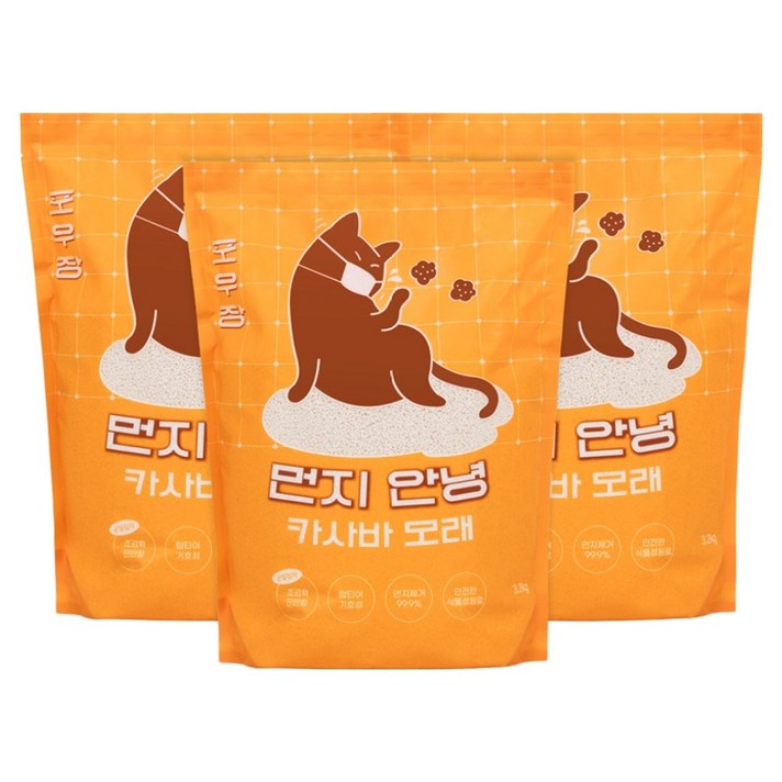 핏펫 포우장 먼지 안녕 카사바 고양이 모래, 3.2kg, 3개, 무향