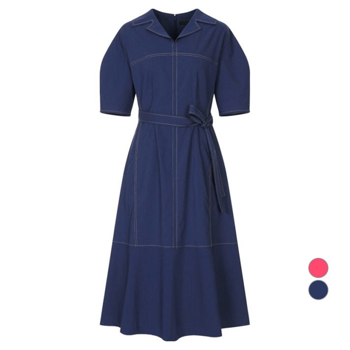 올리브데올리브 여성용 배색 오픈카라 원피스