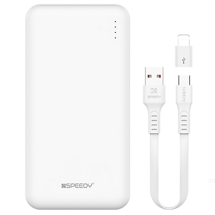 SPEEDY 슬림 듀얼 보조배터리 10000mAh  C타입 케이블  8핀 젠더, BND2PCPPB100A, 화이트