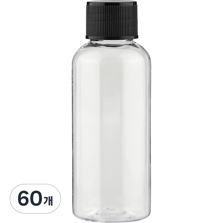 단마개 플라스틱 용기 50ml, 60개, 투명  블랙