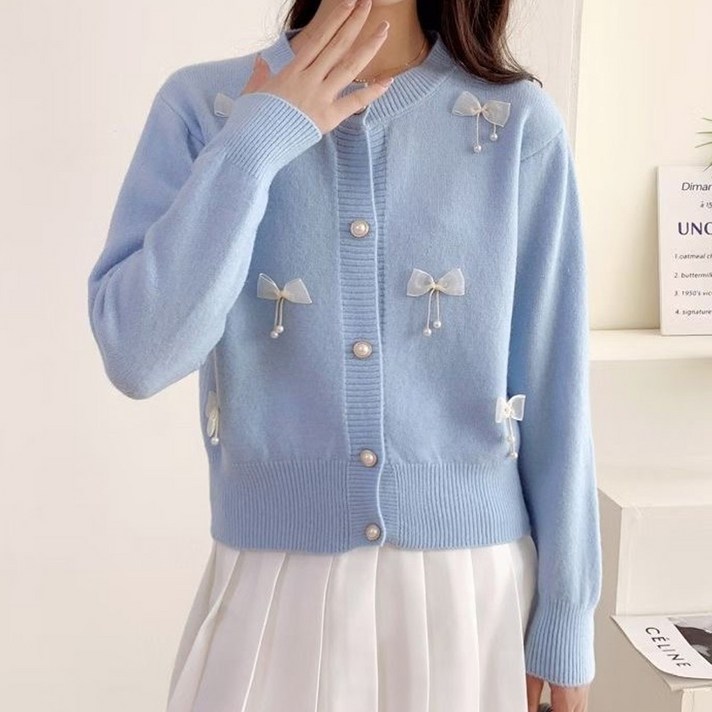 마켓에이 여성용 모조진주 리본콕 가디건 M2630018