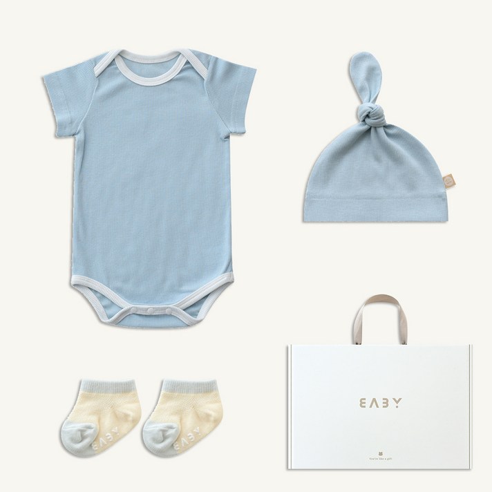 베이비앤아이 유아용 여름 골지모달 바디슈트  꼭지모자  여름양말 세트 70호