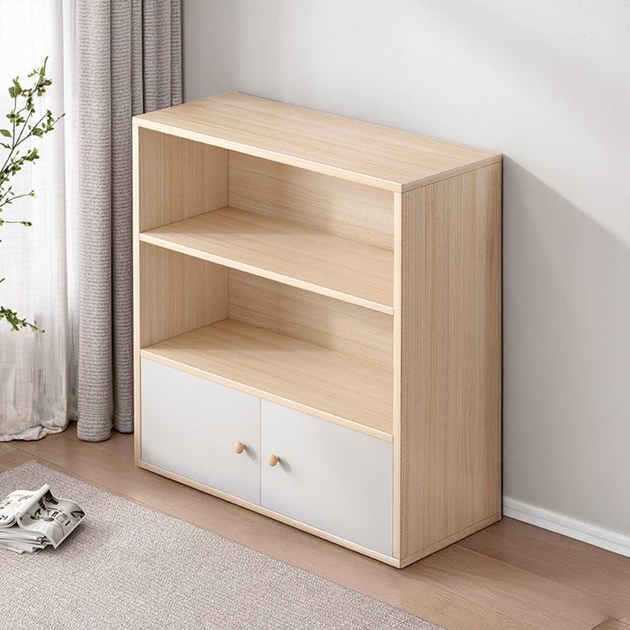 오아루 와이드 책장 다용도 수납 선반, 3단, 우드