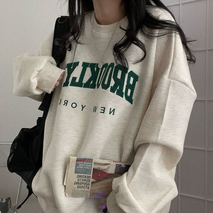 브루클린 자수 레터링 맨투맨 기모 빅사이즈티셔츠