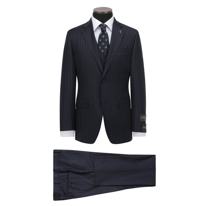 코오롱패션 코오롱 브렌우드 수입원사 울 100 소재 봄가을 네이비 스트라이프 클래식 정장 세트무료배송