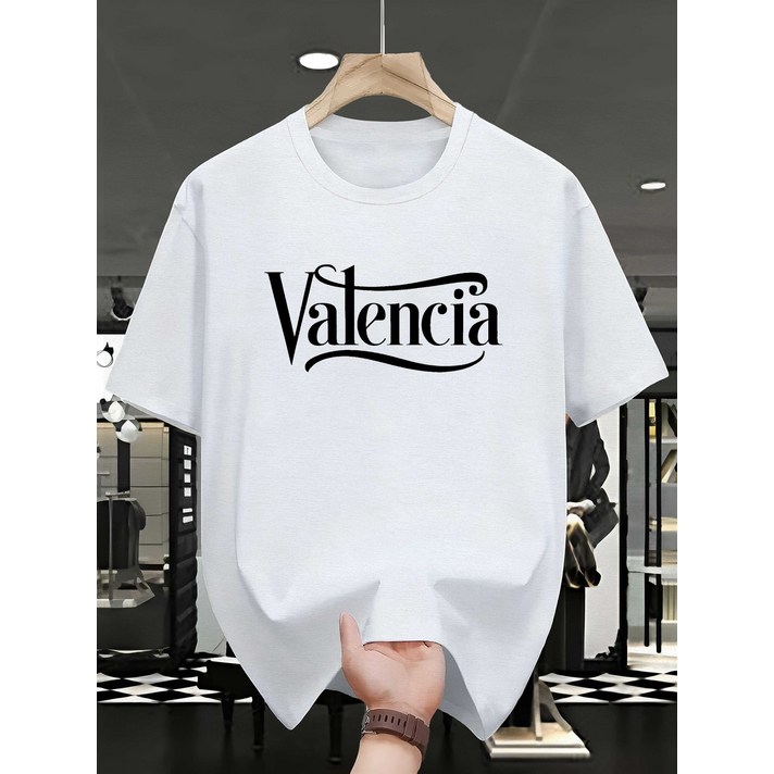 남성용 발렌시아 커슬리 모바일 프린트 티셔츠  캐주얼 반팔, 가벼운 코튼, 검은색 배경과 흰색 텍스트 디자인, 캐주얼 웨어 타이포그래피 디자인 가벼운 티셔츠