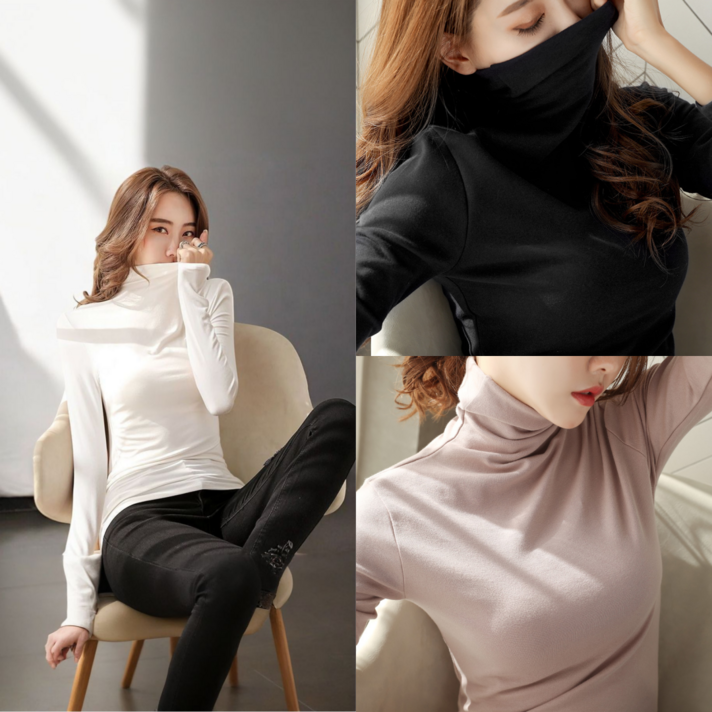 라오판 111 여성 따뜻한 하이넥 목폴라 슬림핏 긴팔 3p