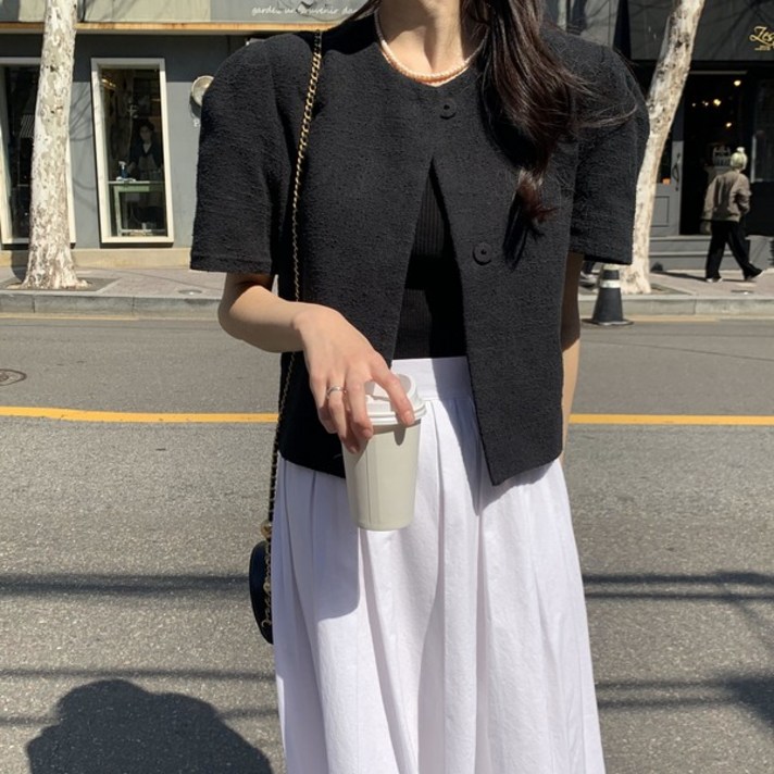 디어 마리즈 노카라 크롭 트위드 재킷 디어 마리즈 노카라 크롭 트위드 재킷