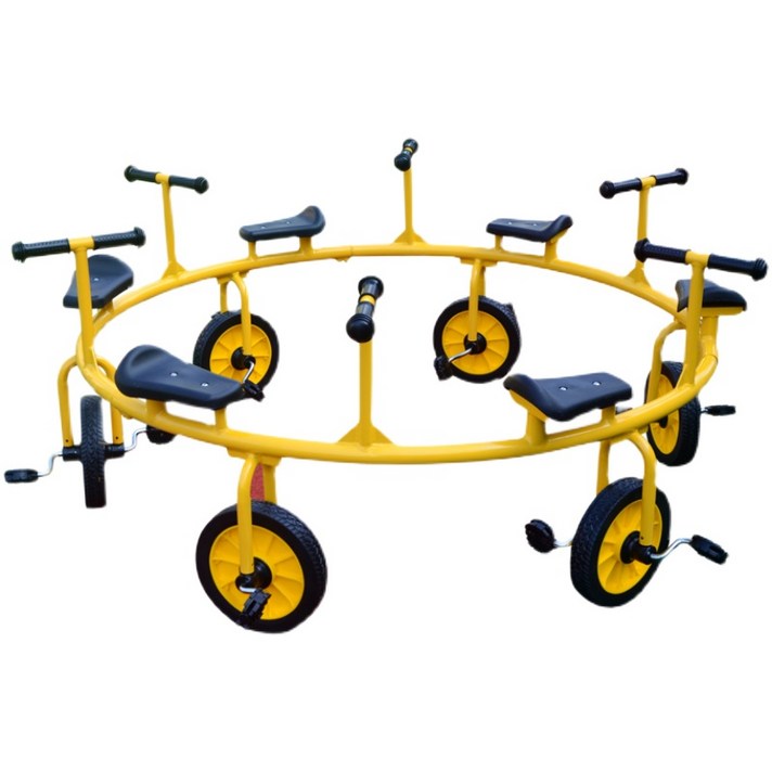 회전자전거 세발자전거 다인승 여러명자전거, 유아용 탠덤 자전거 빨간색과 노란색 비고 20230714