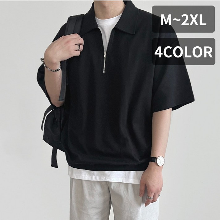 국내제작 무지샵 남자 남성 여름 아노락 반집업 카라 반팔 티셔츠