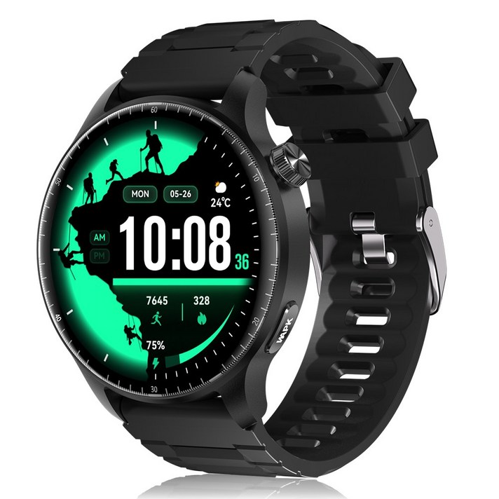 WAPIK AI운동인식 통화가능 블루투스 스마트워치 ST50 1.52인치 AMOLED 대화면 한글판, GPS  블루투스, 3.8cm, 블랙