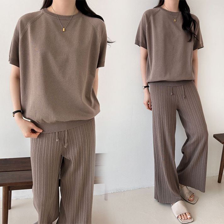 NewCare 여성 여름 니트 반팔 투피스 세트 트레이닝복