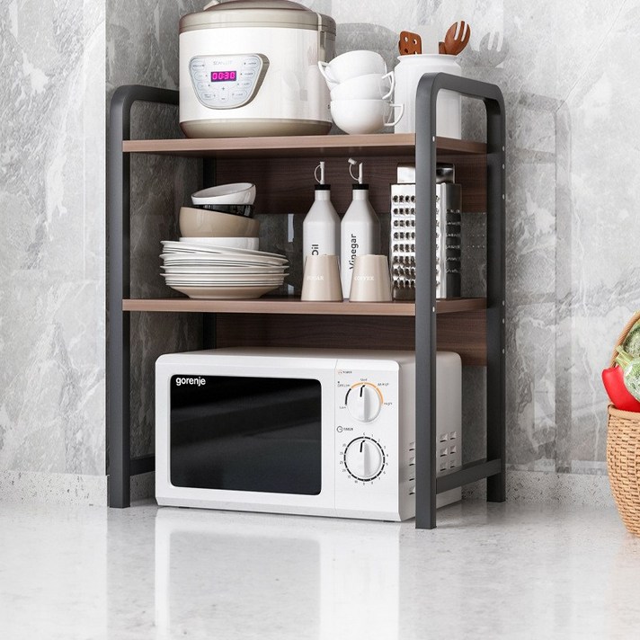 미니포레스트 주방 수납장 렌지대 전자레인지 수납, 2단, 우드