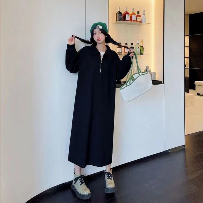 봄 가을 여성 롱 맨투맨 원피스 여성용 빅사이즈 루즈핏 이지지퍼 슬림핏 원피스 LCL