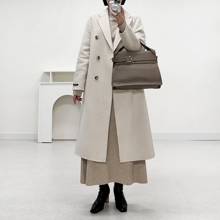울 더블 벨티드 핸드메이드 롱 코트 2컬러