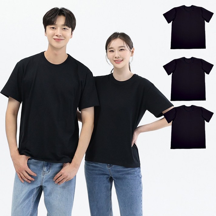 111 면 100 20수 국내생산 베이직 반팔 남녀공용 블랙 라운드 무지 티셔츠