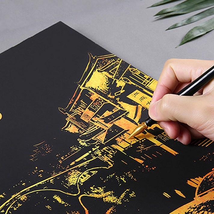 스크래치 북 페이퍼 컬러링 보드 나이트뷰 성인 어른 직장인 색칠공부 diy그림그리기 취미생활, 1개