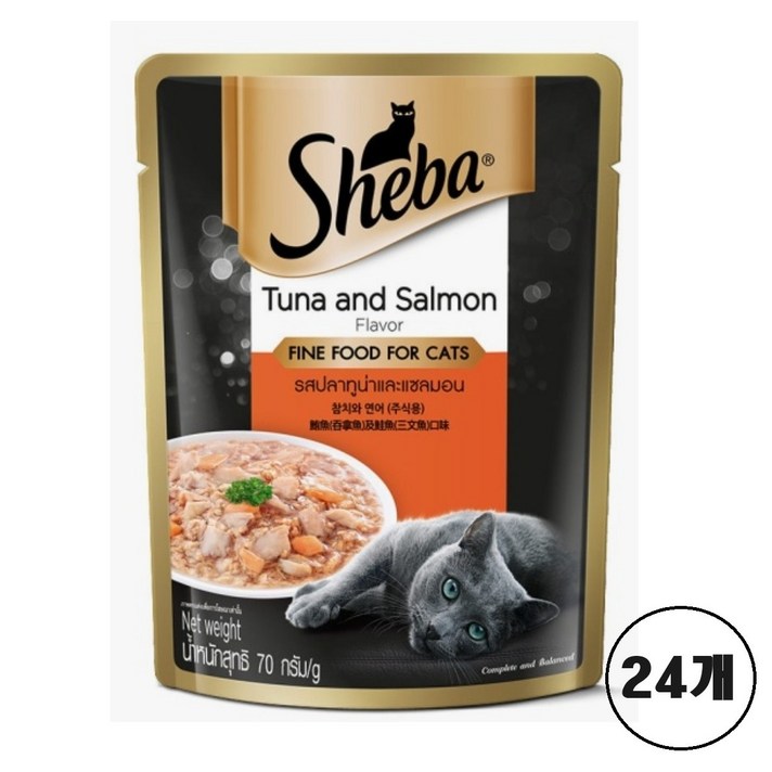 쉬바 고양이 주식 파우치, 참치와 연어70g, 70g, 24개