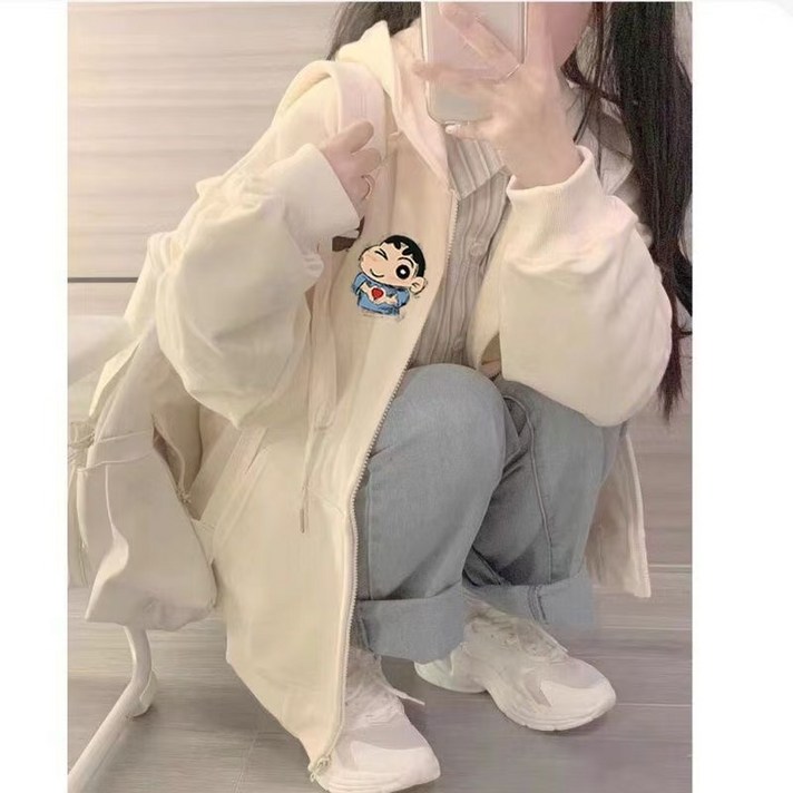 프리던유 짱구 여사 가을 겨울 지퍼형 후드티