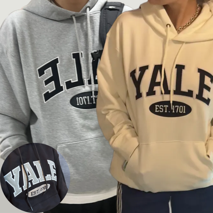 국내정품 예일 후드티 투톤아치 남녀공용 오버핏 캠퍼스룩