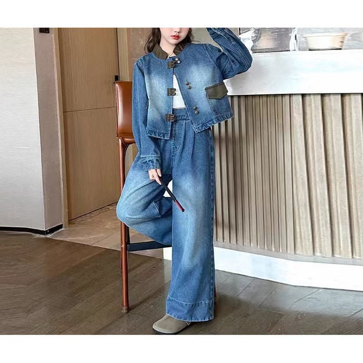 해피유통어린이 캐주얼 청자켓과 루즈핏 청바지 세트 개성 스타일14세 이상XG03