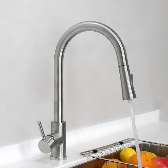 로딘 싱크대수전 거위목 주방수전 무광 SUS304 씽크대 수도꼭지 교체 ODIN261, 1개