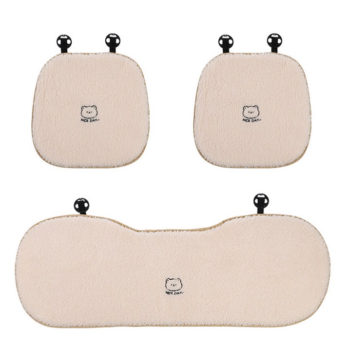 마법의 주머니 프리미엄 겨울 극세사 부드럽고 따뜻한 자동차 시트 방석, 1세트, 아이보리 곰돌이 앞좌석 2p뒷좌석 방석1p