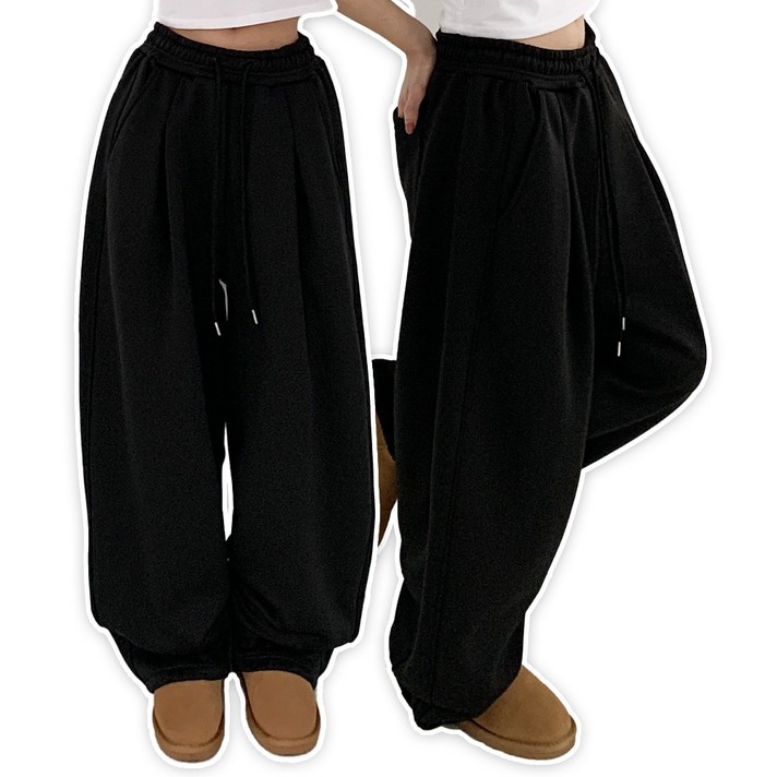 틴티 한겨울용 기모안감기장 선택가능  남여공용 밴딩 트레이닝 핀턱 와이드 기모 팬츠 키작녀 키큰녀 빅사이즈 바지 벌룬 조거 여성바지 여성겨울바지 여자기모바지