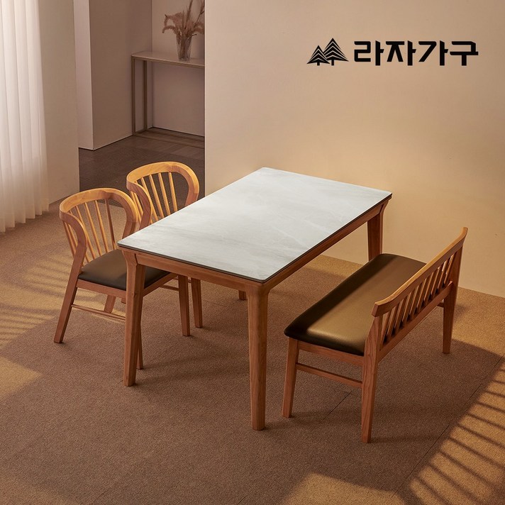 라자가구 데니스 통세라믹 4인용 식탁세트 벤치형