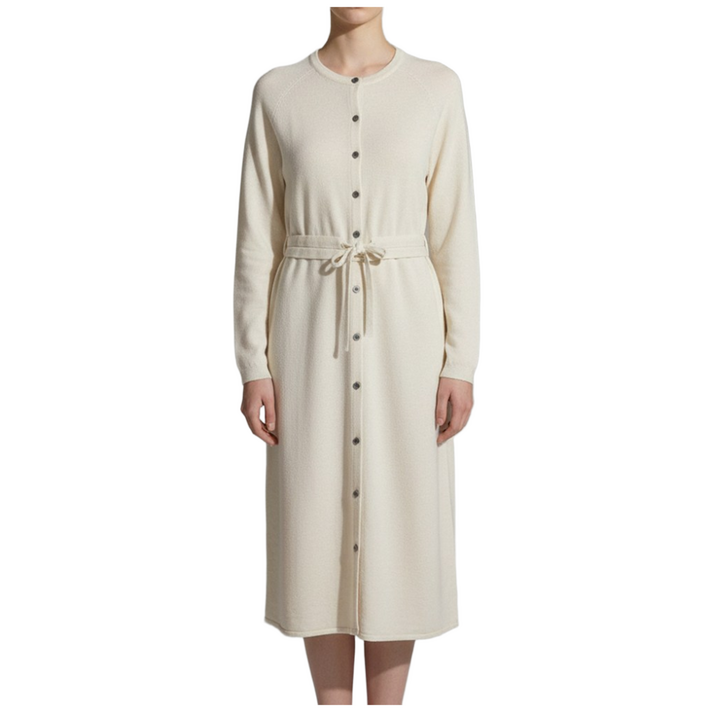 니트코어 여성 봄 가을 겨울 여리여리 루즈핏 라운드넥 허리조임 스트링 단추 긴팔 니트 롱 원피스 가디건 임산부원피스 임부복 등하원룩