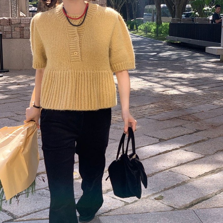 루어스룸 퍼퓸 반팔 니트 가디건 티셔츠