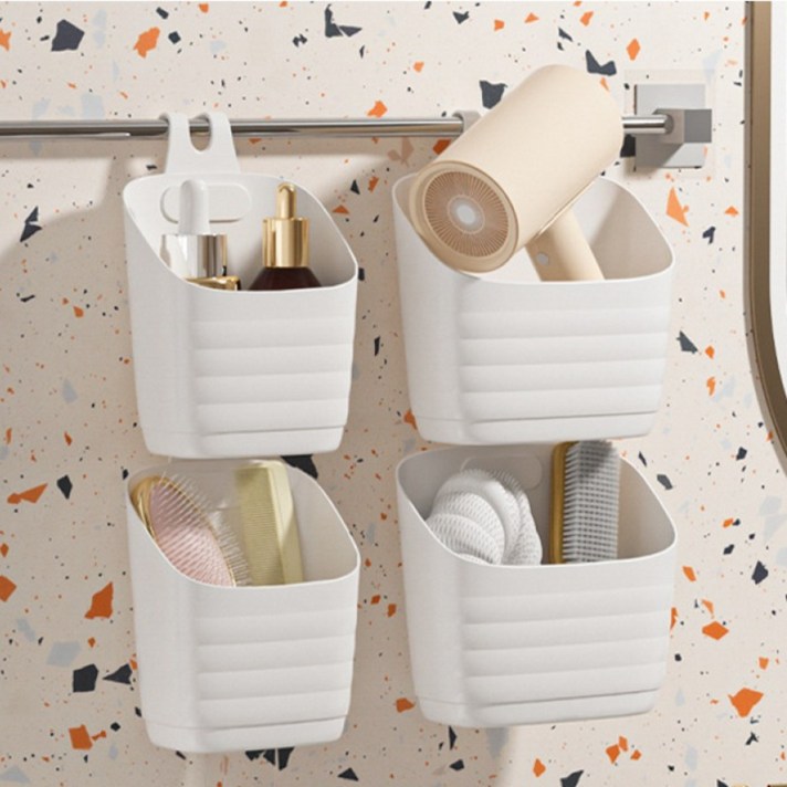 조이베리 주방 욕실 벽걸이 수납바구니 대형 2p  접착패드 2p, 화이트, 6세트