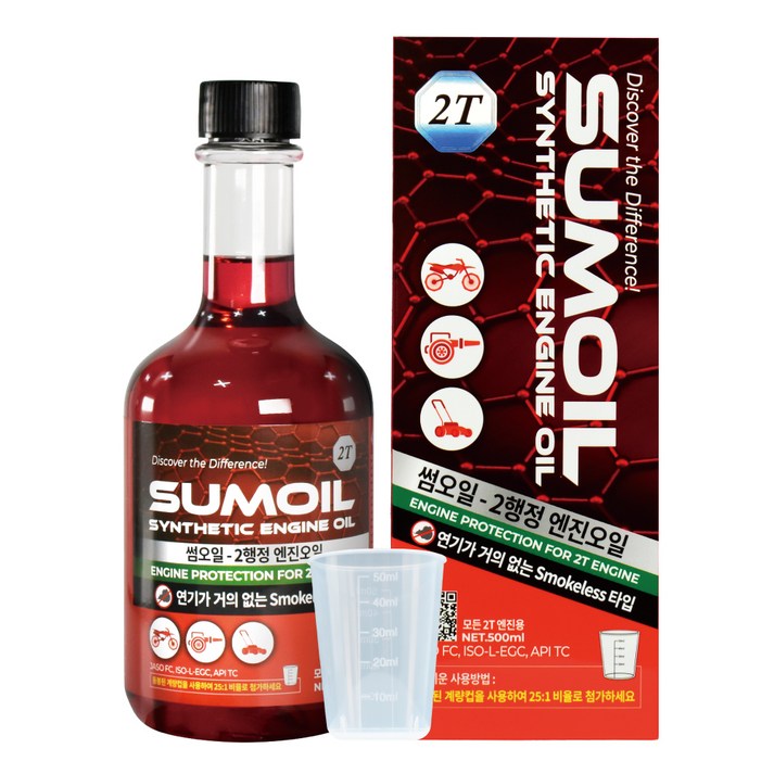 썸오일 저매연 가솔린혼합용 2행정 엔진오일 500ml 2T 오토바이 예초기, 1개, 가솔린휘발유