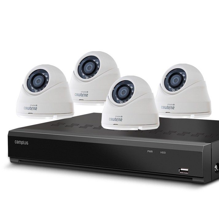 캠플러스 200만화소 돔 CCTV 카메라 실내용 4p + 4채널 녹화기 세트 20240412