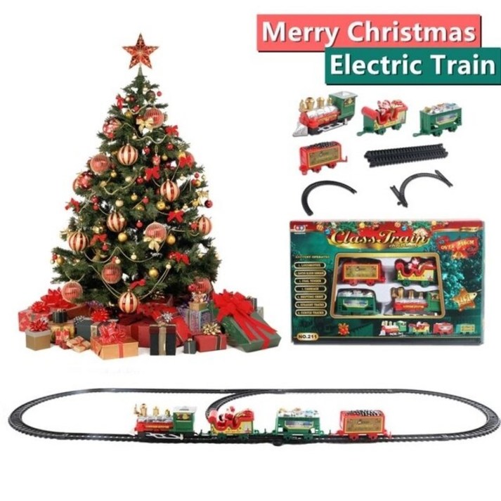 크리스마스 전기 기차 장난감 세트, 209 철도 기차 트랙 프레임, 사운드 라이트 포함, 크리스마스 트리 장