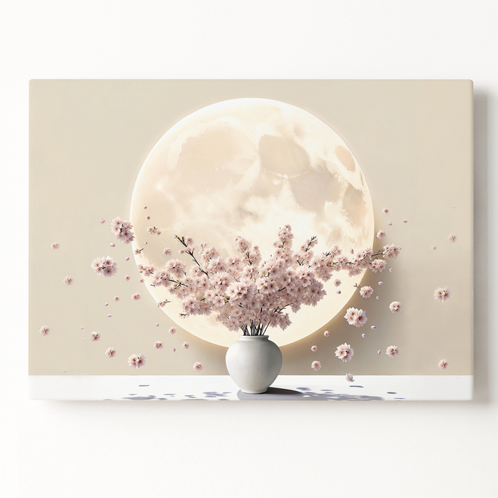 복들어오는 만월 달항아리 가로 그림 벚꽃 힐링 인테리어 액자 풍수 거실 현관 두꺼비집가리개 집들이 개업 선물